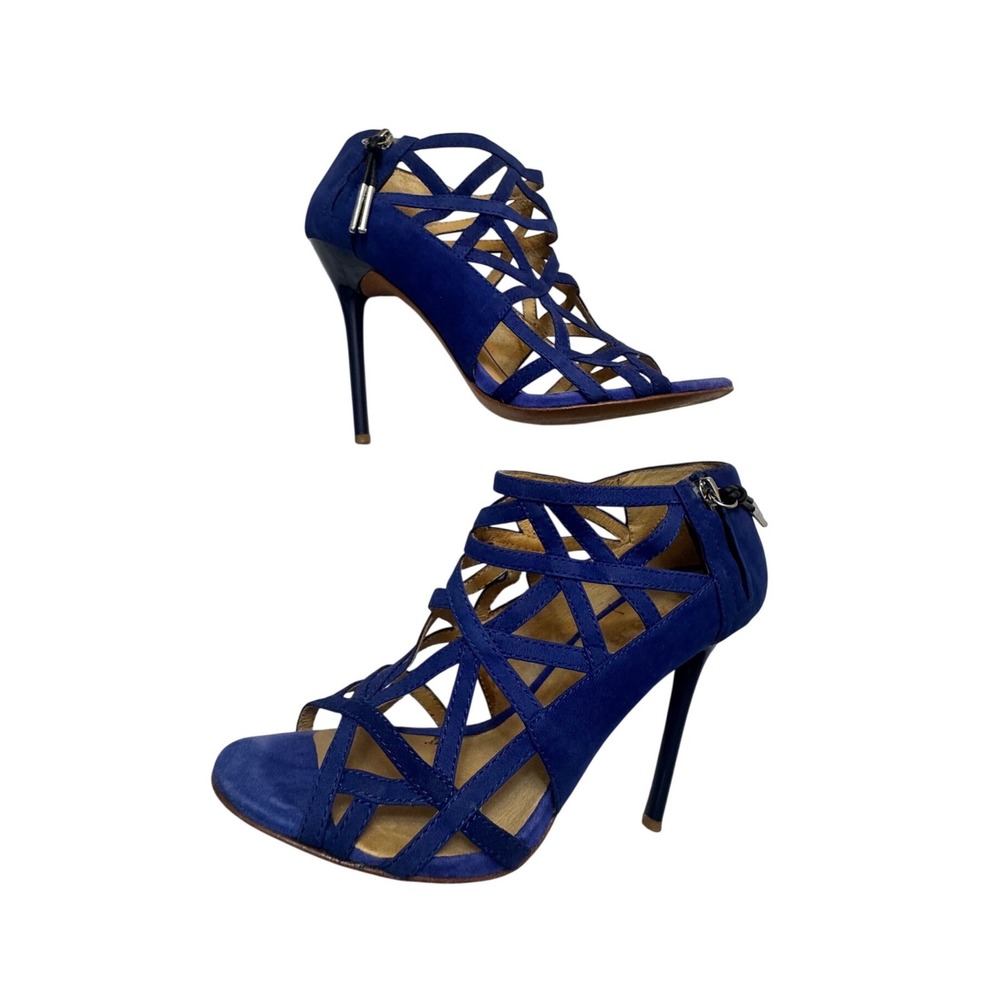 L.A.M.B. Gwen Stefani Womens Blue Suede Strappy Cage Stiletto Heels Booties 9M